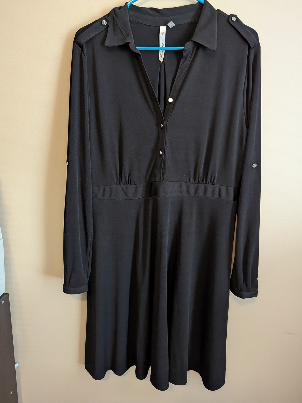 NY Collection Black Long-Sleeve Shirt Dress